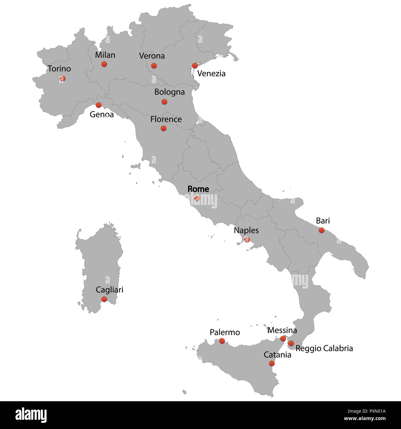Carte détaillée de l'Italie avec les villes Illustration de Vecteur