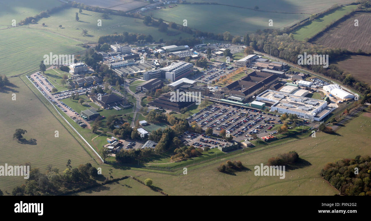 Vue aérienne de Hanslope Park qui comprend le ministère des Affaires étrangères et du Commonwealth, près de Milton Keynes, Royaume-Uni Banque D'Images