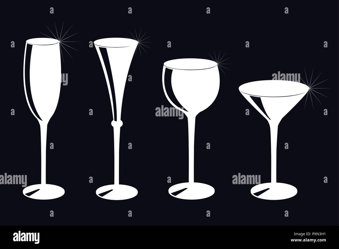 Ensemble de verres silhouette sur fond noir EPS10 vector illustration Illustration de Vecteur