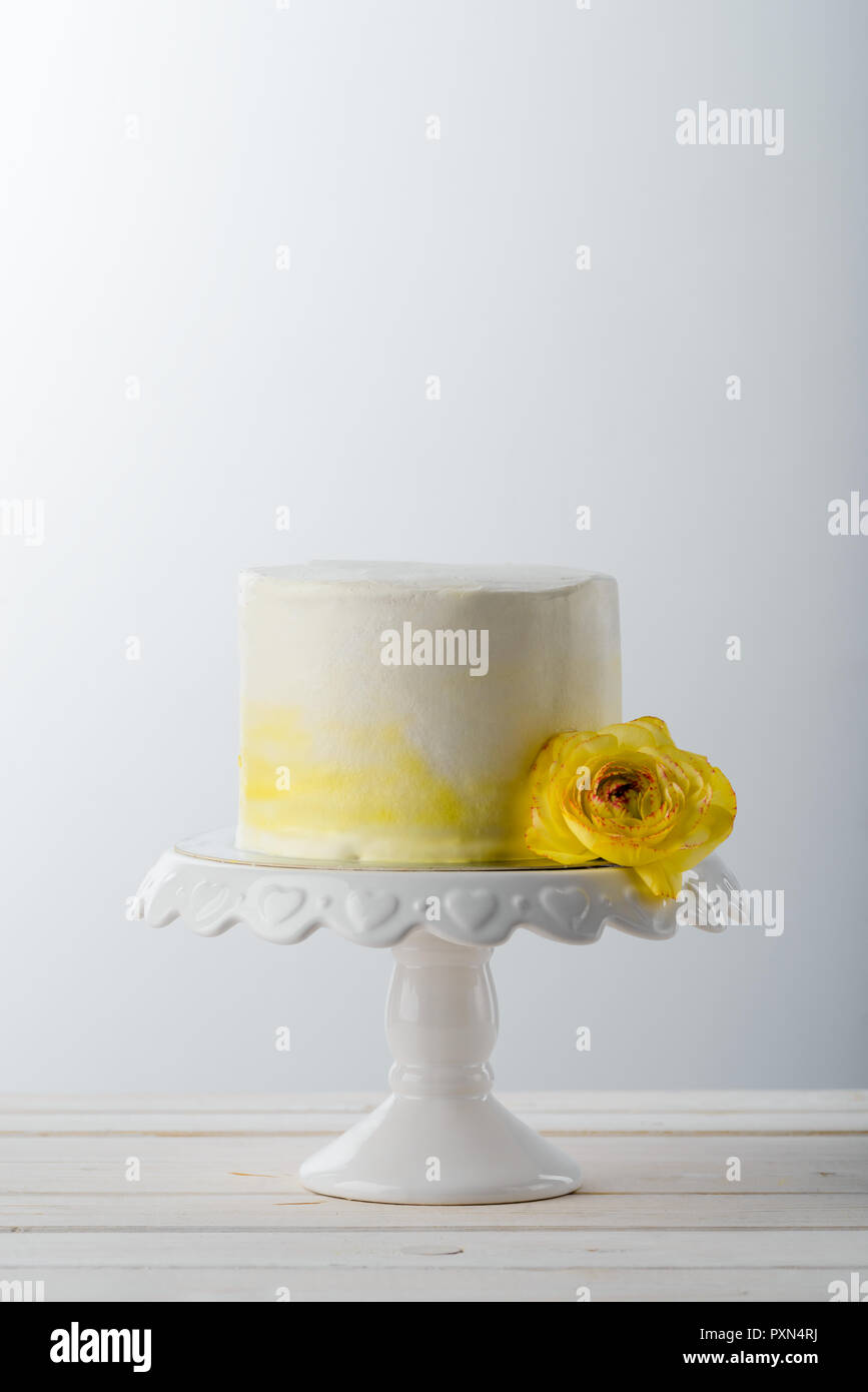 Gâteau et fleur jaune Banque D'Images