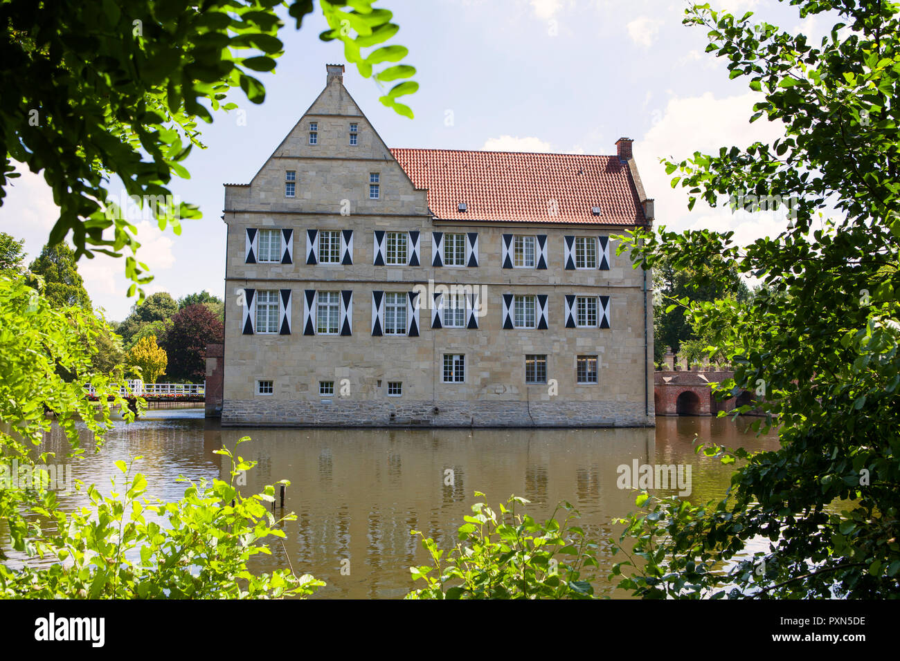 Château de Burg Hülshoff, Havixbeck, château à douves, Rhénanie du Nord-Westphalie, Allemagne ; Europe Banque D'Images