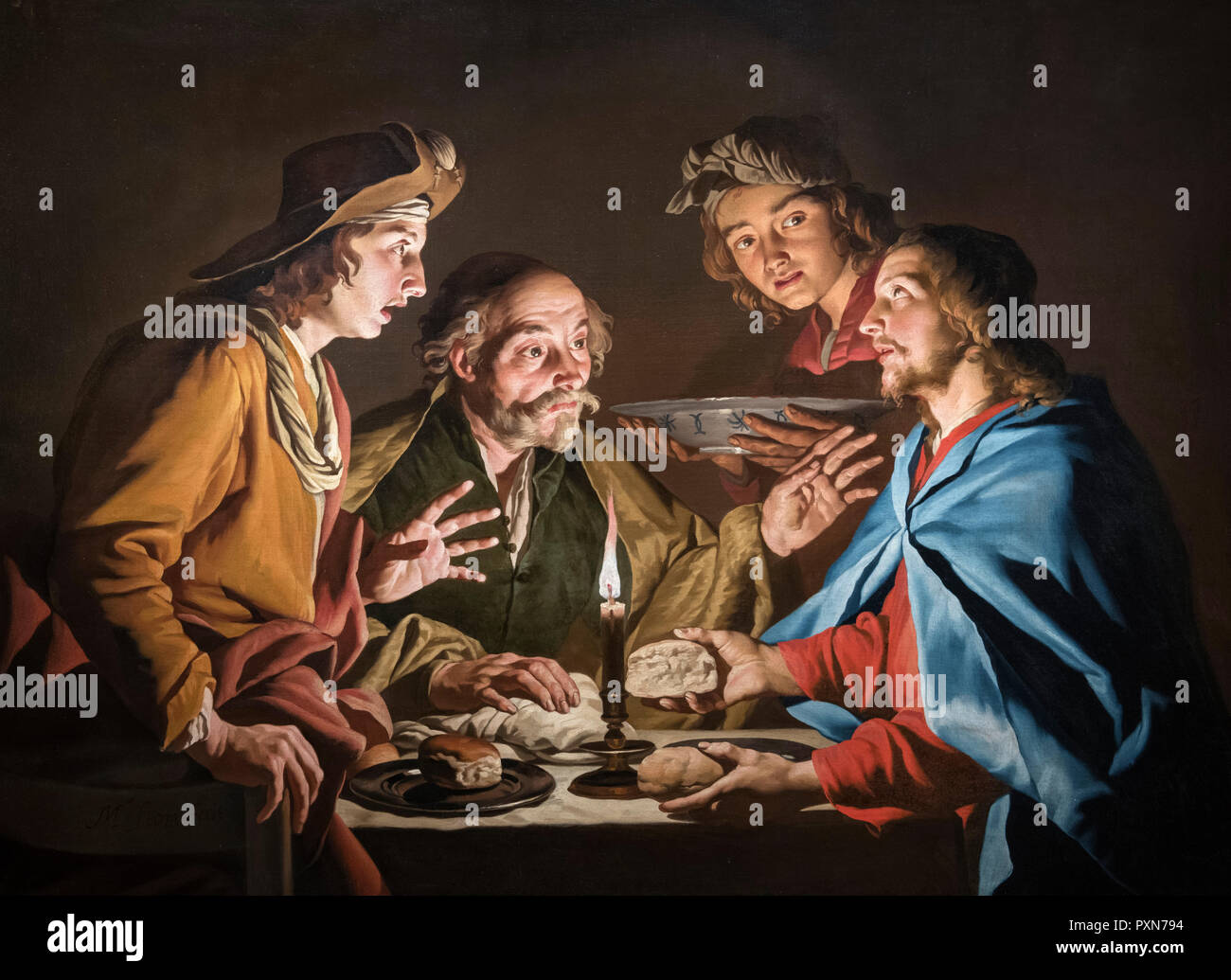 Le souper à Emmaüs par Matthias Stomer (c.1600 - c.1652), huile sur toile, c.1640-43 Banque D'Images