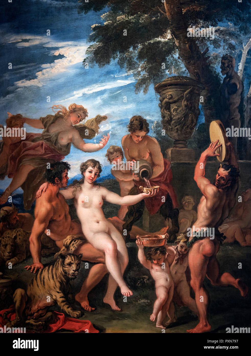 Bacchus et Ariane par Sebastiano Ricci (1659-1734), huile sur toile, c.1691-4. La peinture représente le mariage de Bacchus (ou Dionysos), le dieu du vin et Ariadne, fille du roi Minos de Crète. Banque D'Images