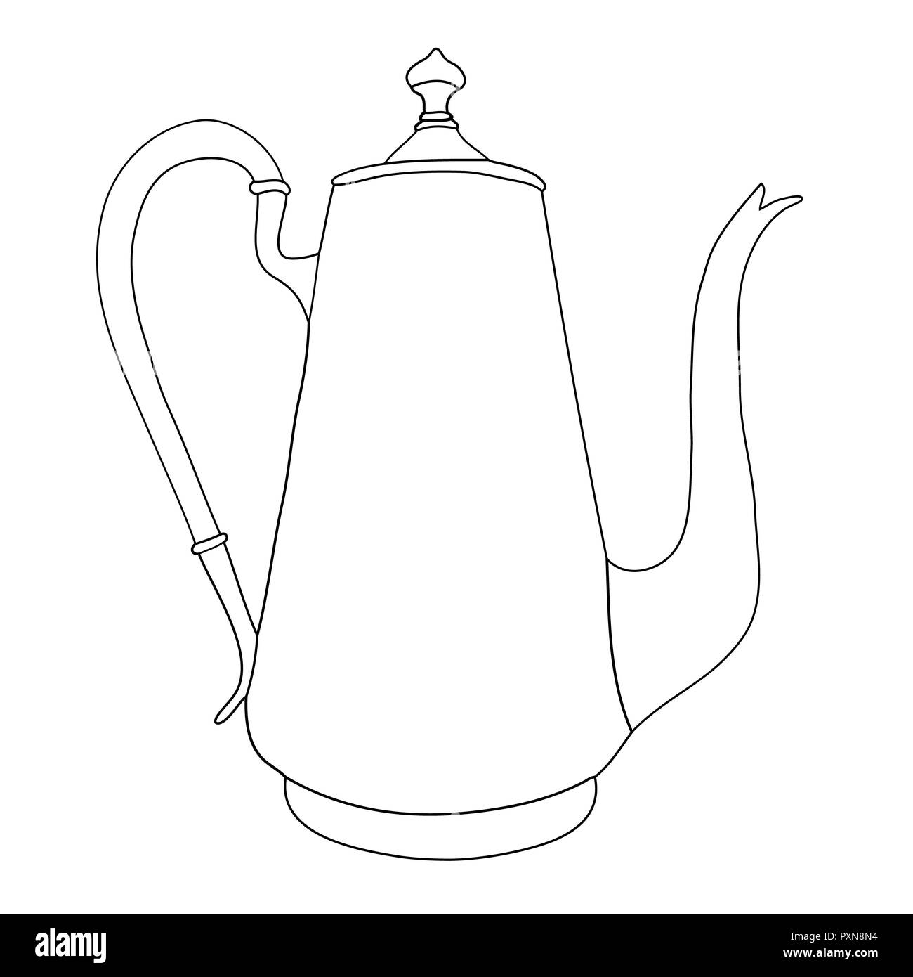 Pot de café à la main sur fond blanc. Vector illustration. Banque D'Images