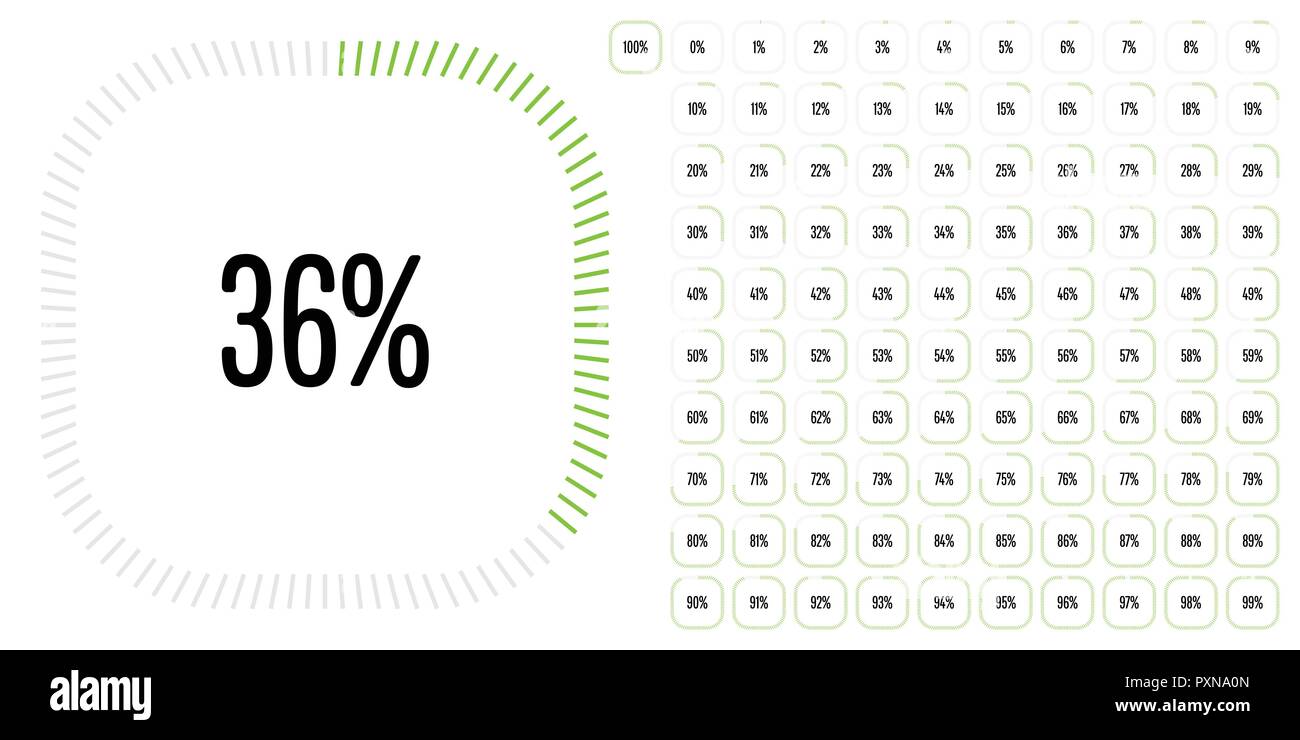 Ensemble de diagrammes pourcentage rectangle de 0 à 100 prêt à utiliser pour le web design, l'interface utilisateur (UI) ou infographie - indicateur avec green Illustration de Vecteur