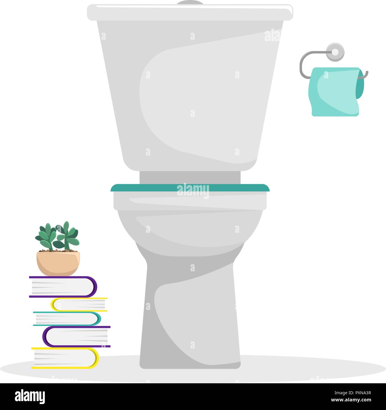 Télévision vector illustration. Toilettes avec un rouleau de papier toilette sur le mur. Pile de livres. Une figure isolée. Illustration de Vecteur