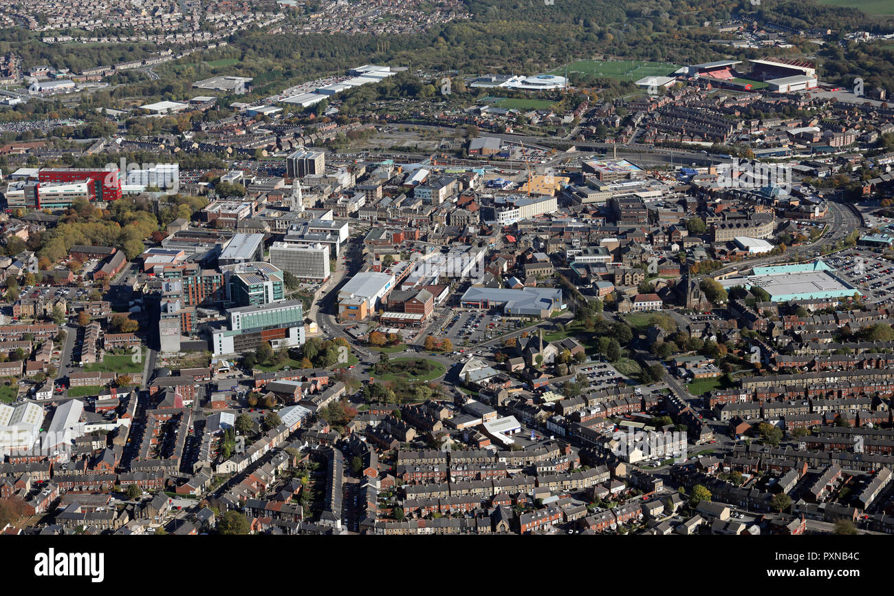 Vue aérienne du centre-ville de Barnsley skyline Banque D'Images