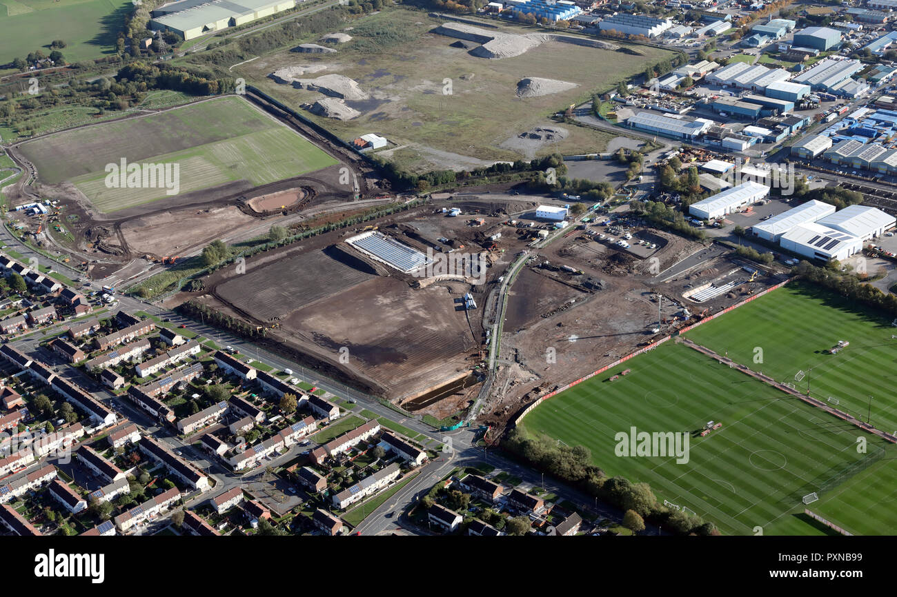 Vue aérienne de nouveau sur le développement à Moss Lane Knowsley Industrial Park, Kirkby, Liverpool Banque D'Images