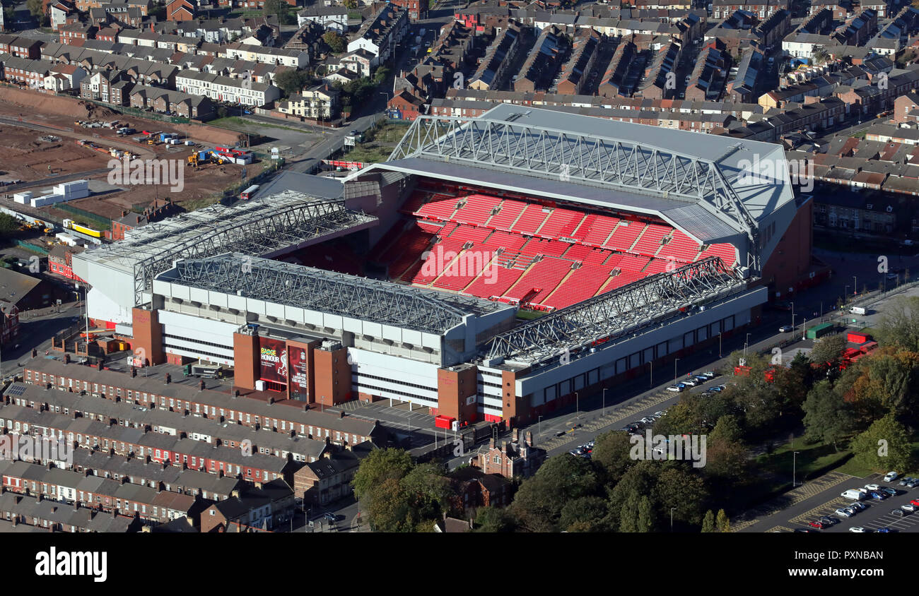 Vue aérienne de Liverpool FC Anfield Stadium Banque D'Images