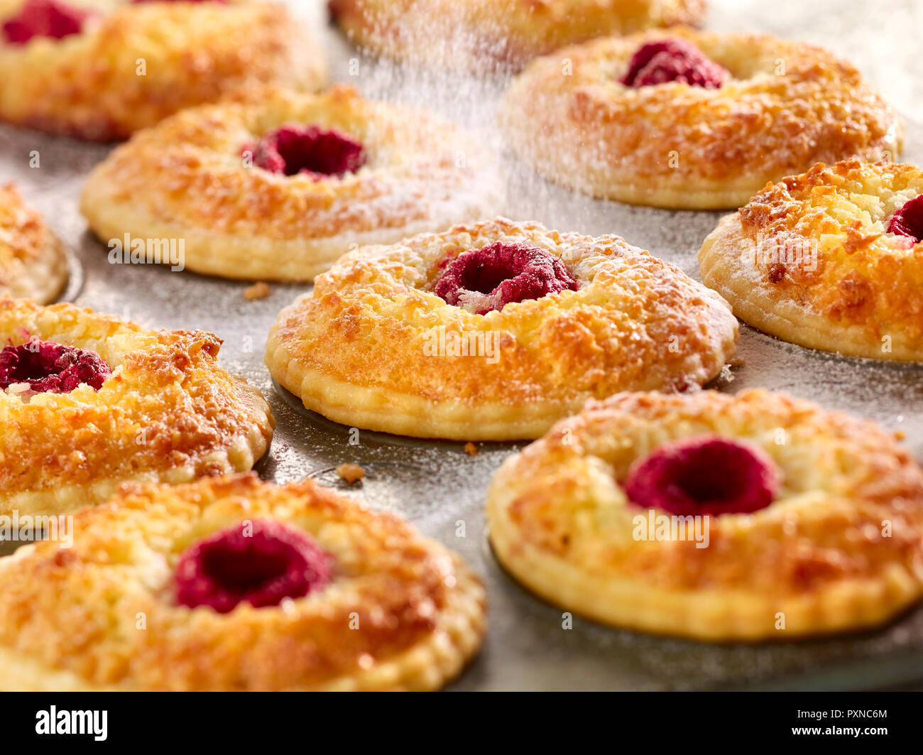 Tartelettes à la framboise et noix de coco Banque D'Images