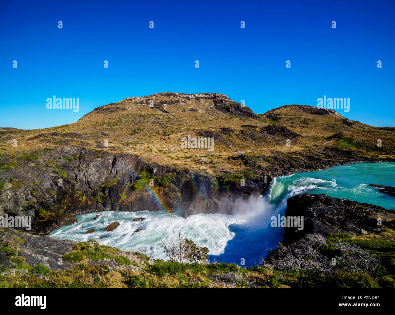 Salto Grande, cascade, Parc National Torres del Paine, Patagonie, Chili Banque D'Images