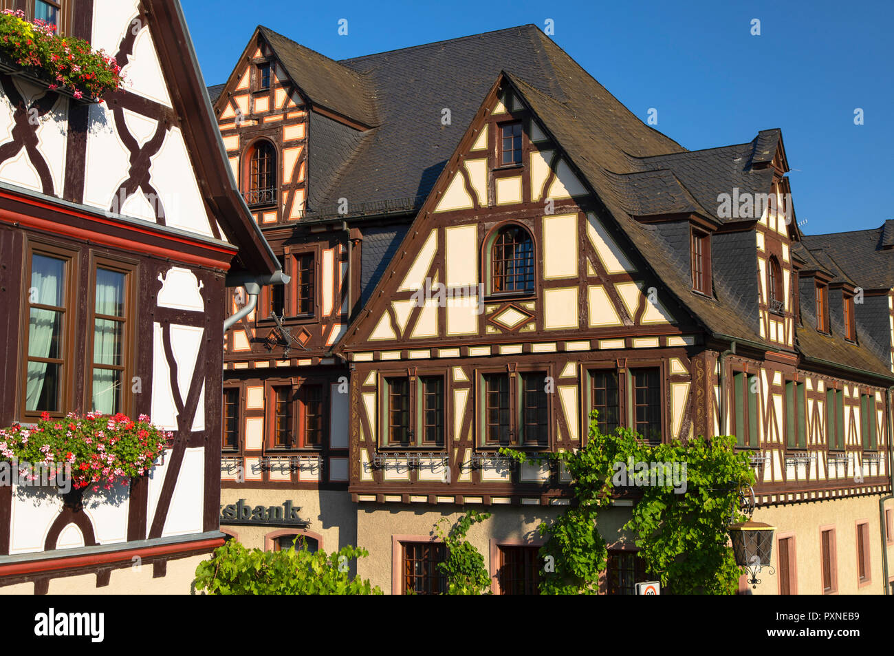 Maisons à colombage, Oberwesel, Rhénanie-Palatinat, Allemagne Banque D'Images