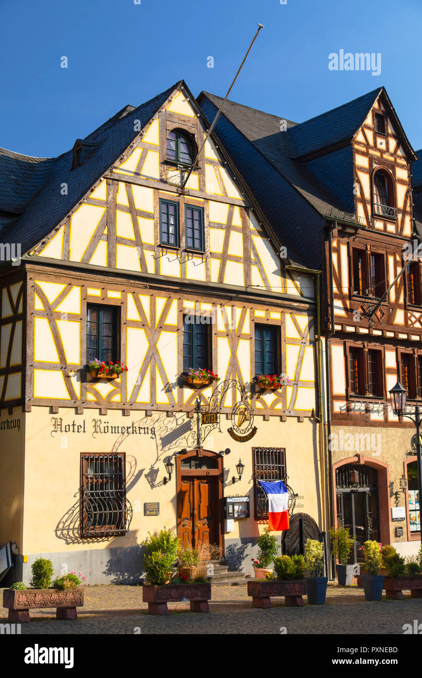 Hôtel Romerkrug au Market Square, Oberwesel, Rhénanie-Palatinat, Allemagne Banque D'Images