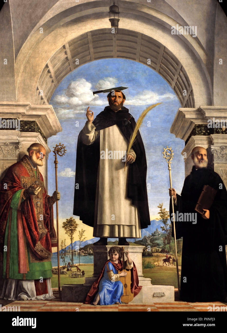 Saint Pierre Martyr avec les saints Nicolas et Benoît 1505-1506 par Cima da Conegliano (Giovanni Battista Cima) 1459-1517 de l'Italie, l'italien. Banque D'Images