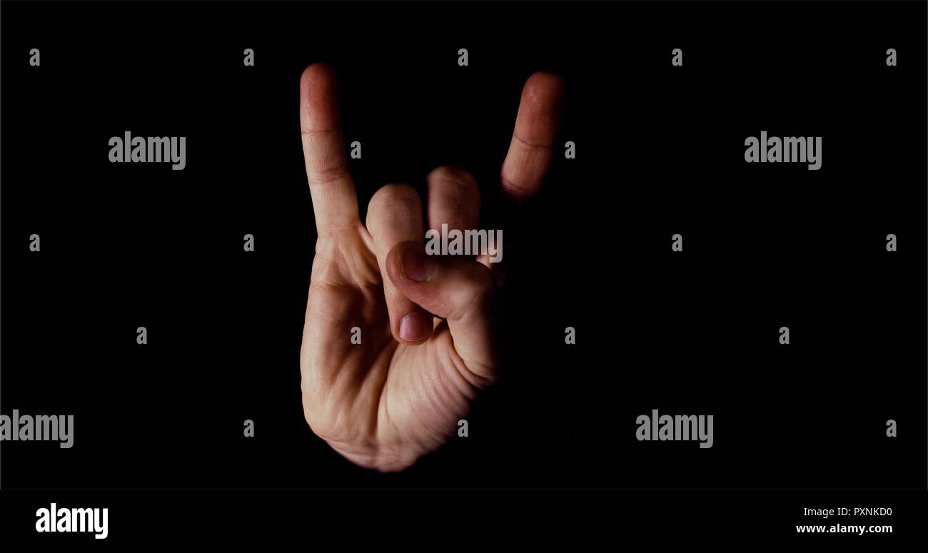 Signal de la main faisant signe une comédie musicale Rock vous Banque D'Images