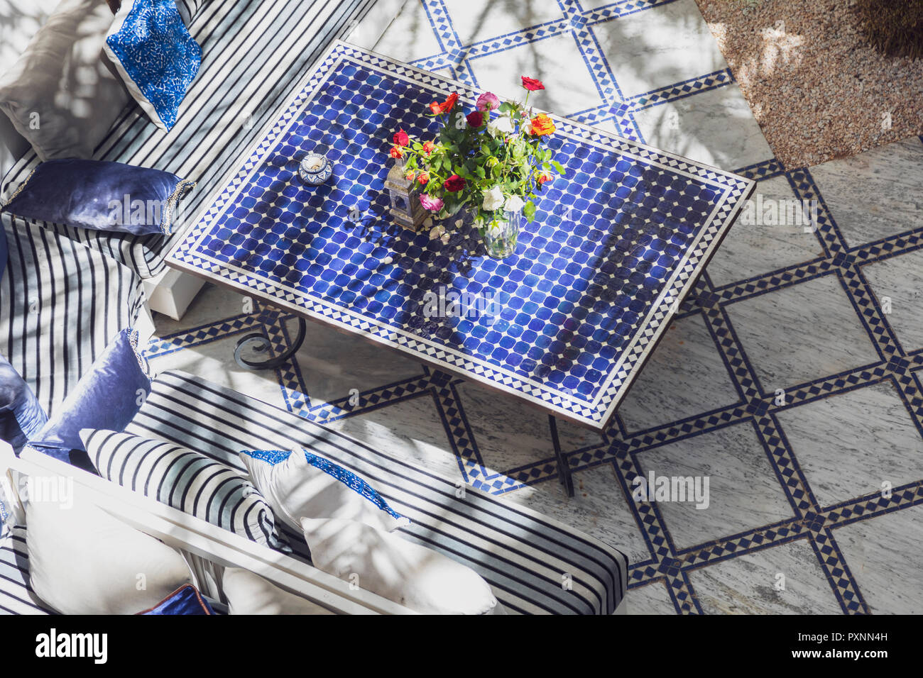 Le Maroc, tableau de carreaux bleus Banque D'Images
