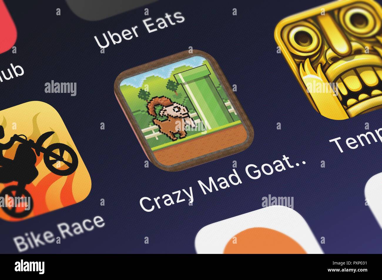 Londres, Royaume-Uni - 23 octobre 2018 : Capture d'écran de la crazy Mad Goat Simulator - Jeu en mode Attaque tête sauvages Free mobile app de Romit Dodhia j Banque D'Images
