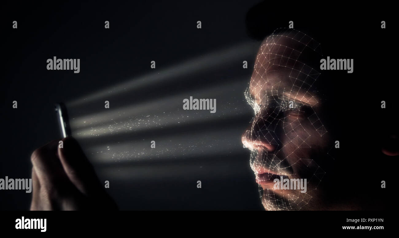 Concept de reconnaissance faciale avec smartphone moderne Banque D'Images