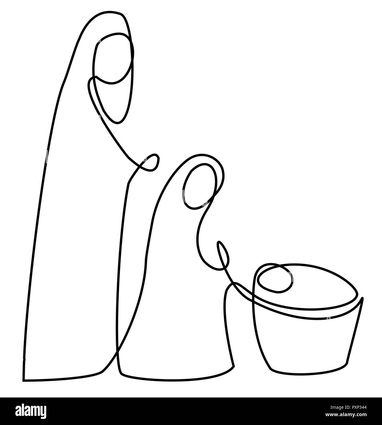 Crèche Sainte Famille avec un dessin Illustration de Vecteur