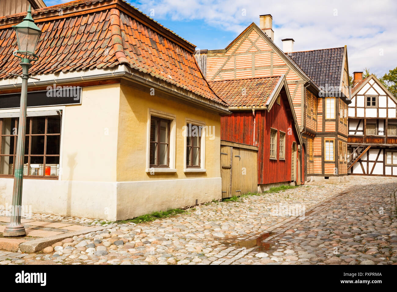 Vieilles maisons traditionnelles à Oslo, Norvège. Banque D'Images
