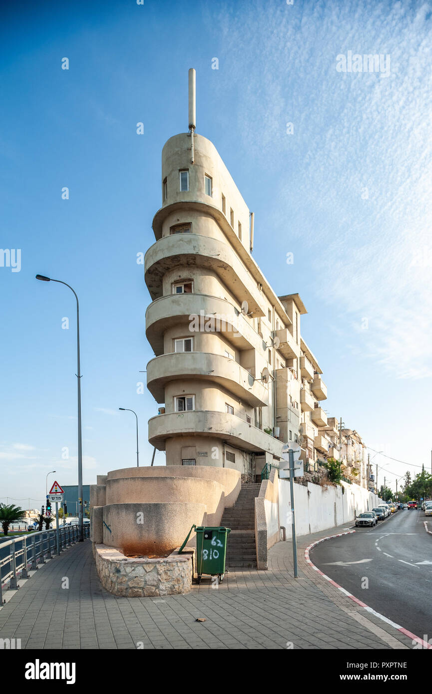 Israël, Tel Aviv - 20 octobre 2018 : l'architecture du Bauhaus à Tel Aviv Banque D'Images