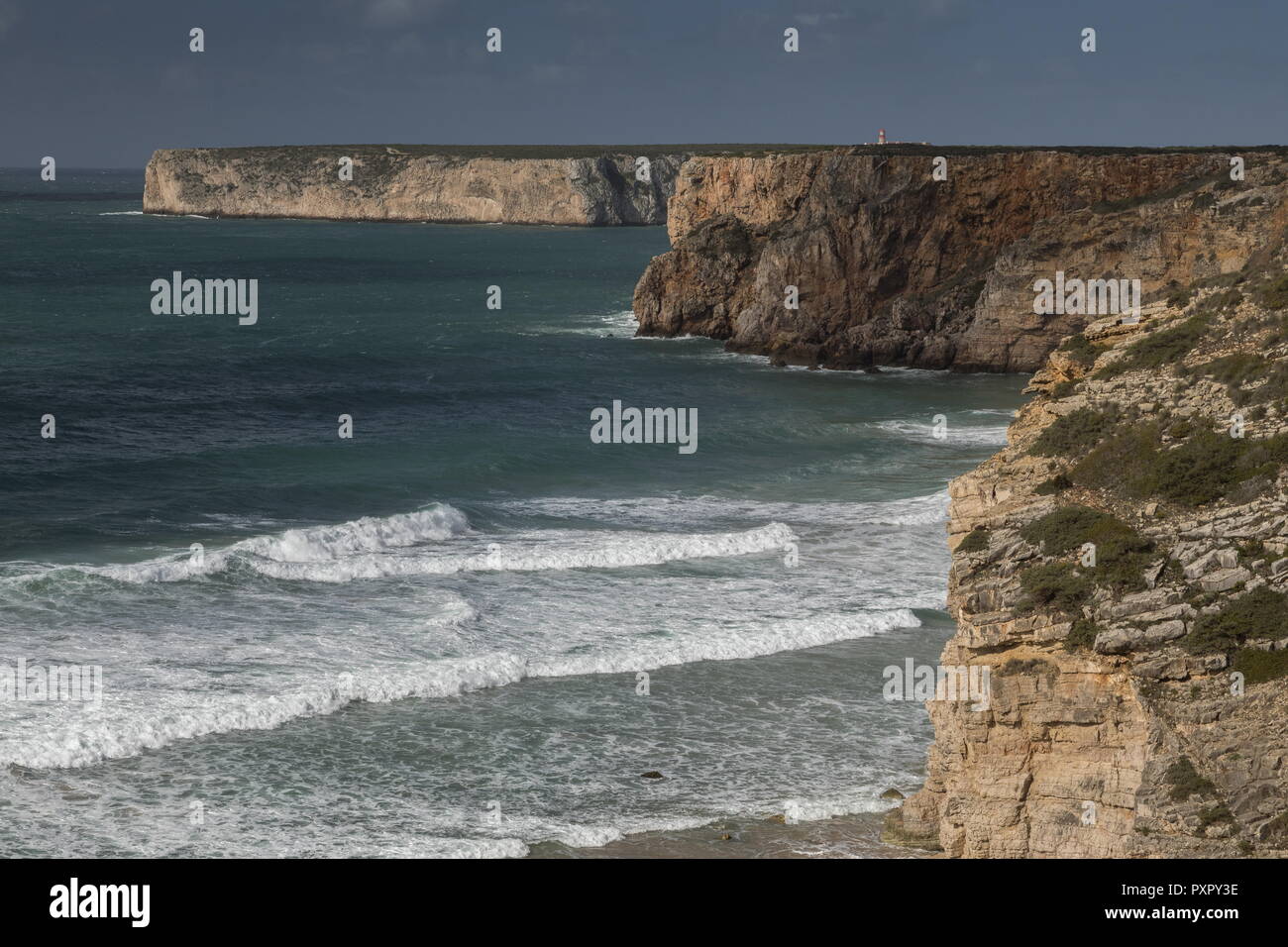 Falaises et Cove à Cape St Vincent, Cabo Sao Vicente, Algarve, Portugal Banque D'Images