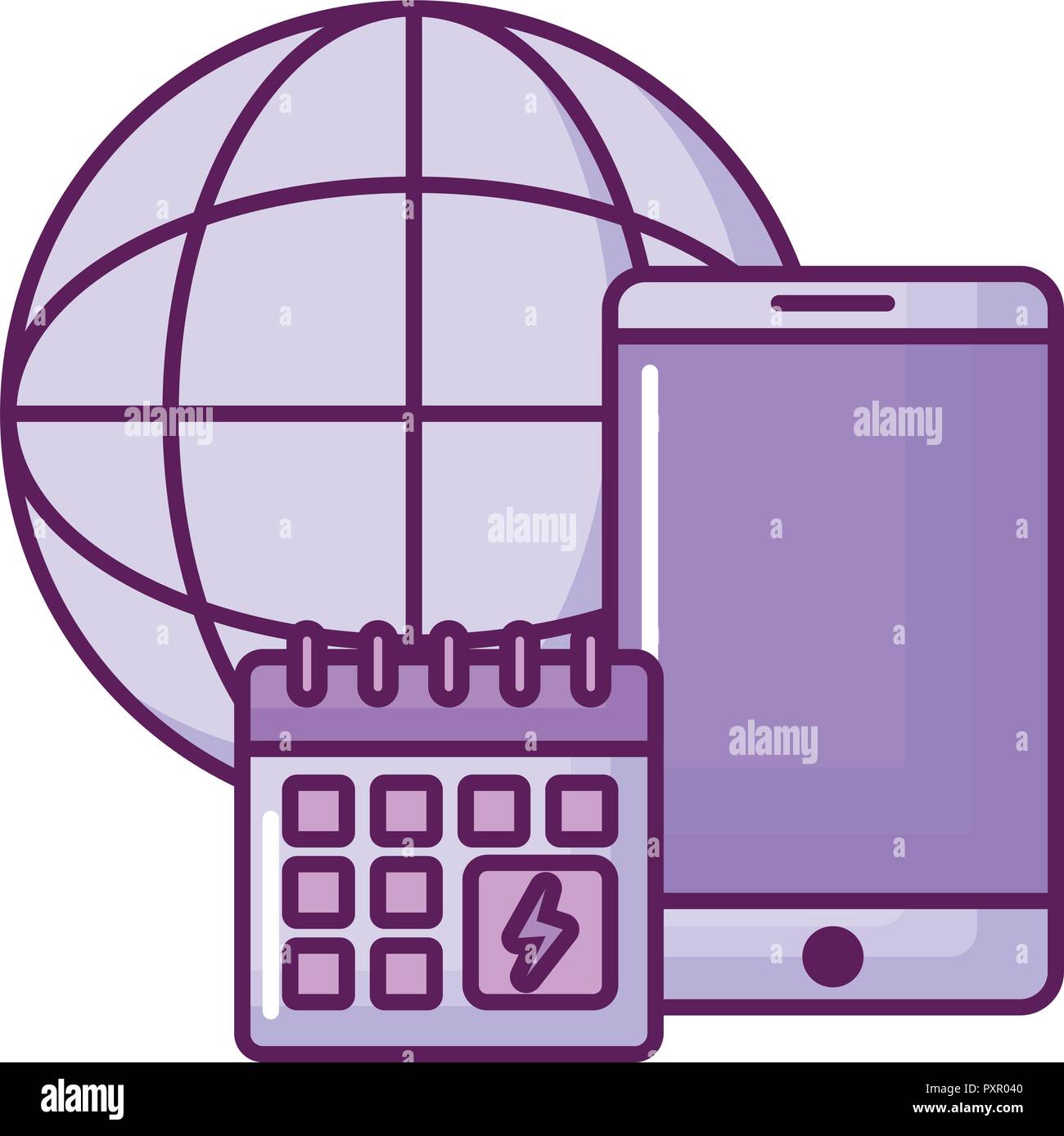 Portable avec global sphere et calendrier sur fond blanc, vector illustration Illustration de Vecteur