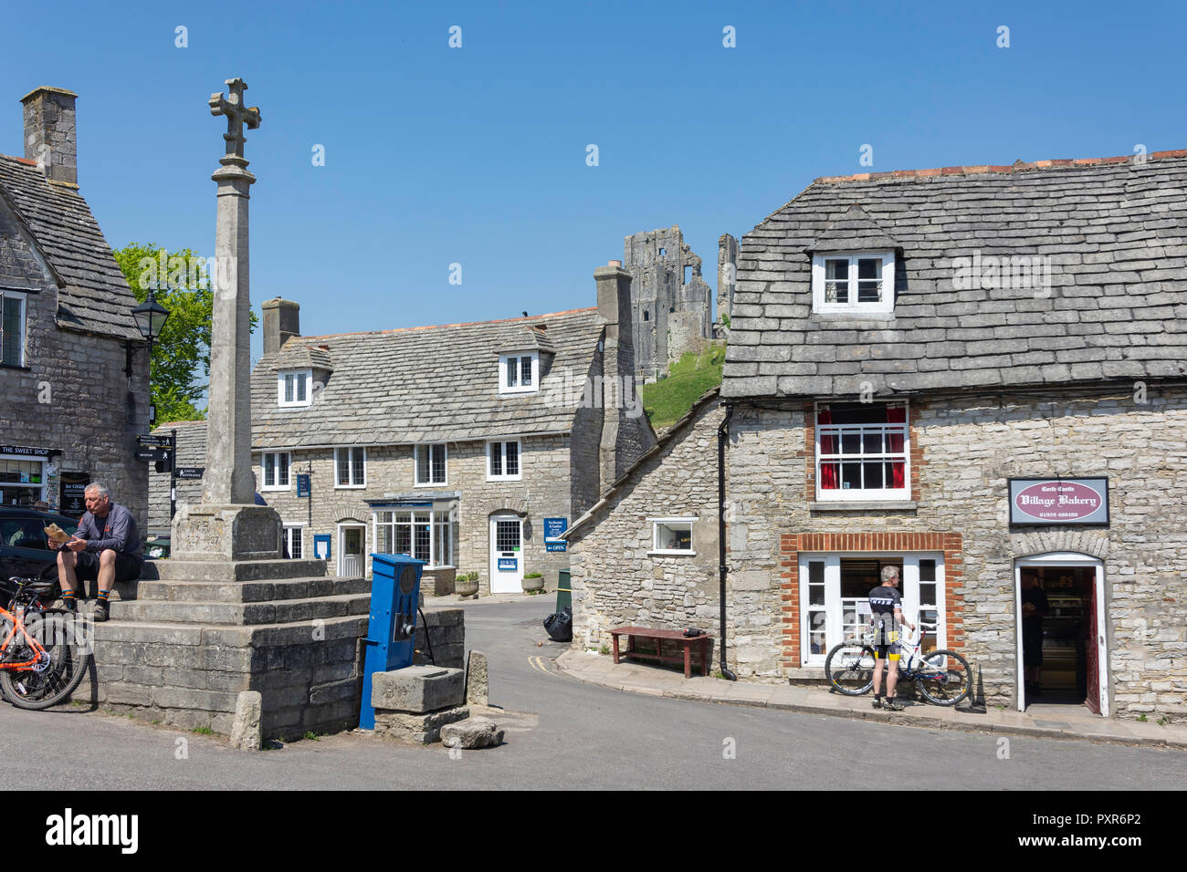 La Croix du marché, le château de Corfe, carrés, l'île de Purbeck, Dorset, Angleterre, Royaume-Uni Banque D'Images