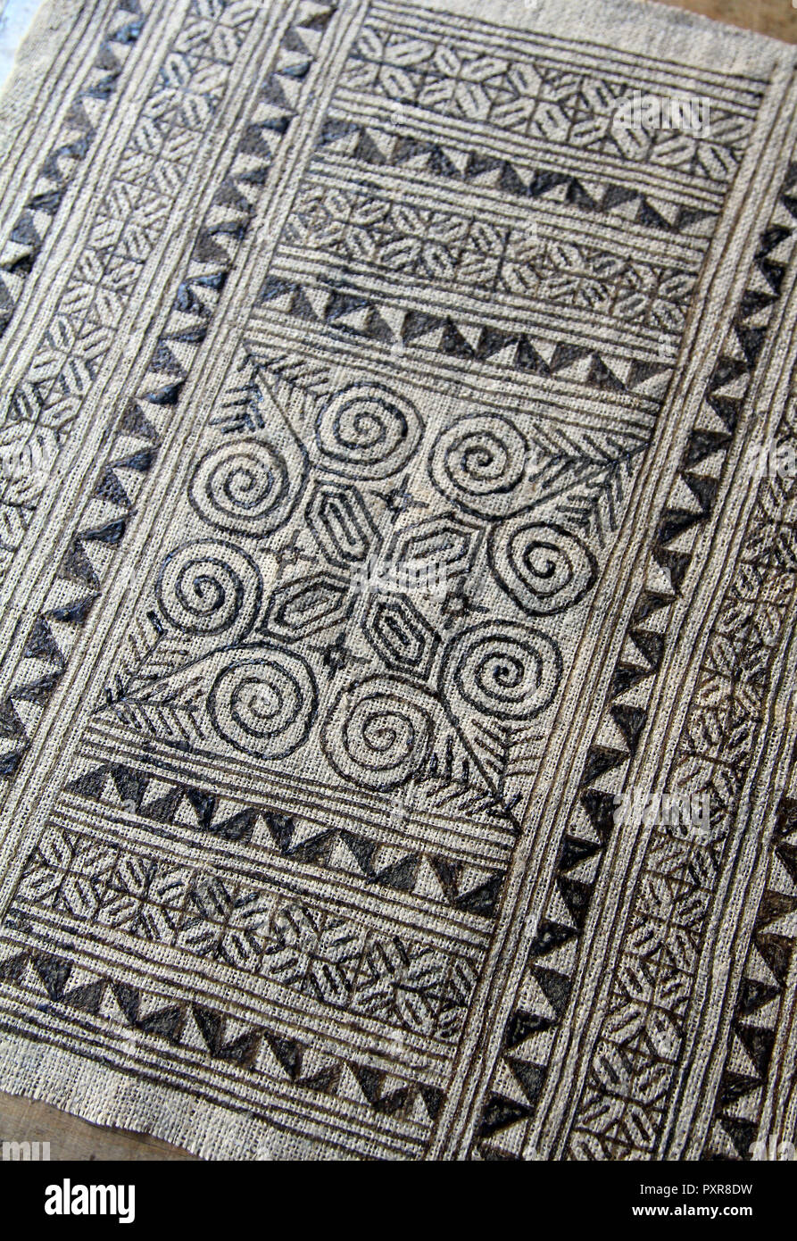 Batik Hmong bleu conception de cire sur toile de chanvre Banque D'Images