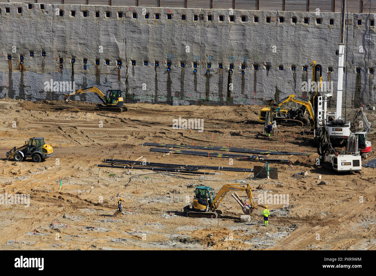 Site de construction, Quartier HafenCity, Hambourg, Allemagne, Europe Banque D'Images