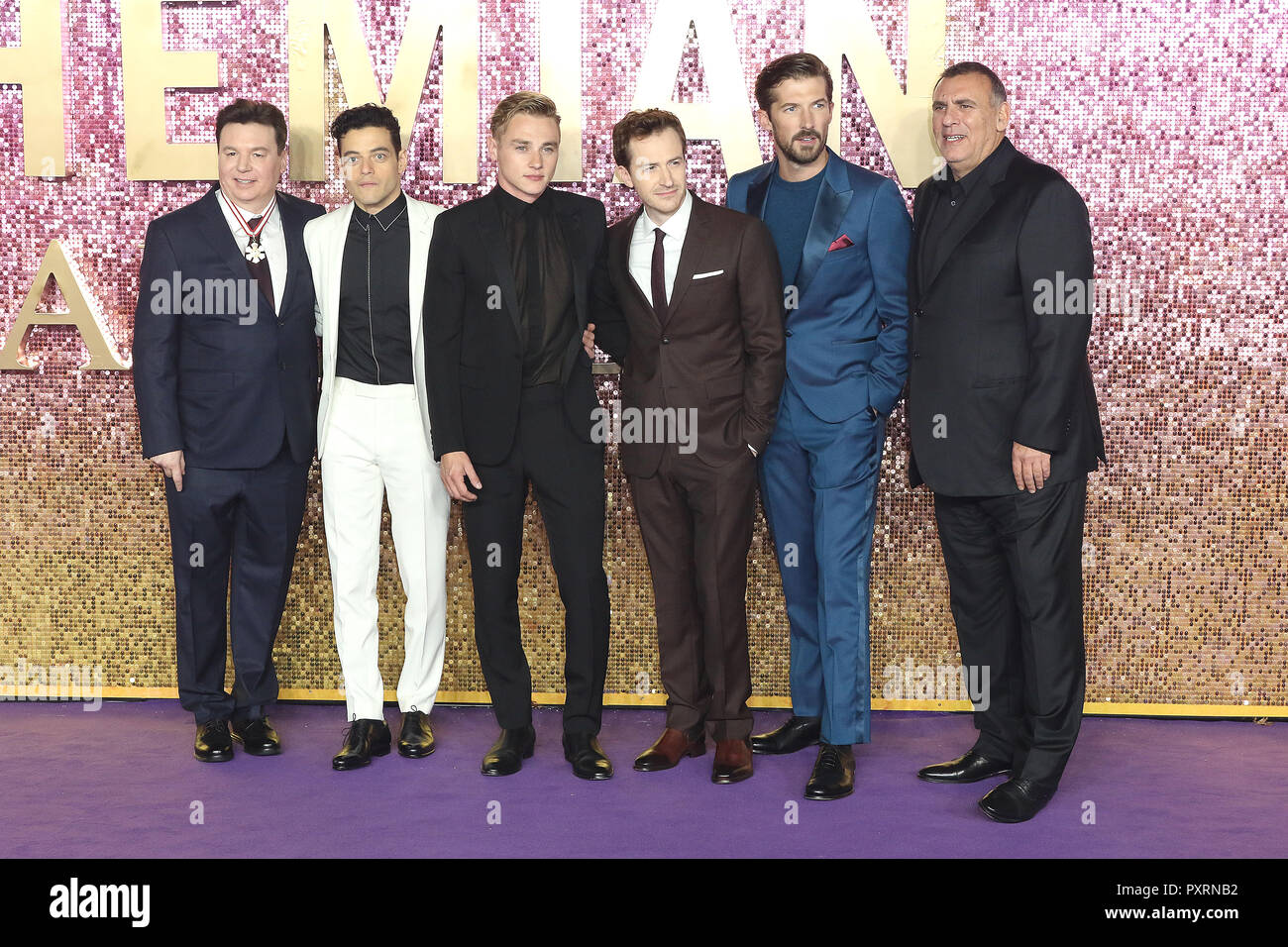 Londres, Royaume-Uni. 23 octobre, 2018. Mike Myers, Rami Malek, Ben Hardy, Joe Mazzello, Gwilym Lee, Graham King, Bohemian Rhapsody - Première mondiale, SSE Arena, Wembley, Londres, Royaume-Uni, 23 octobre 2018, photo de Richard Goldschmidt : Riche de crédit Gold/Alamy Live News Banque D'Images