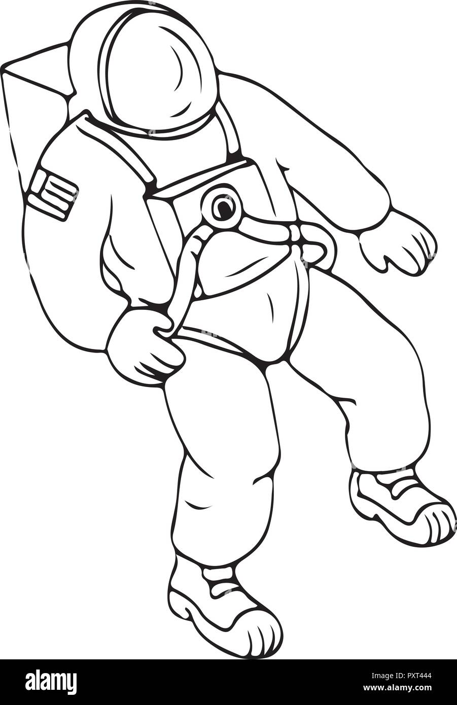 Croquis dessin illustration de style d'un astronaute, cosmonaute ou spaceman flottant dans l'espace isolé sur fond blanc. Illustration de Vecteur