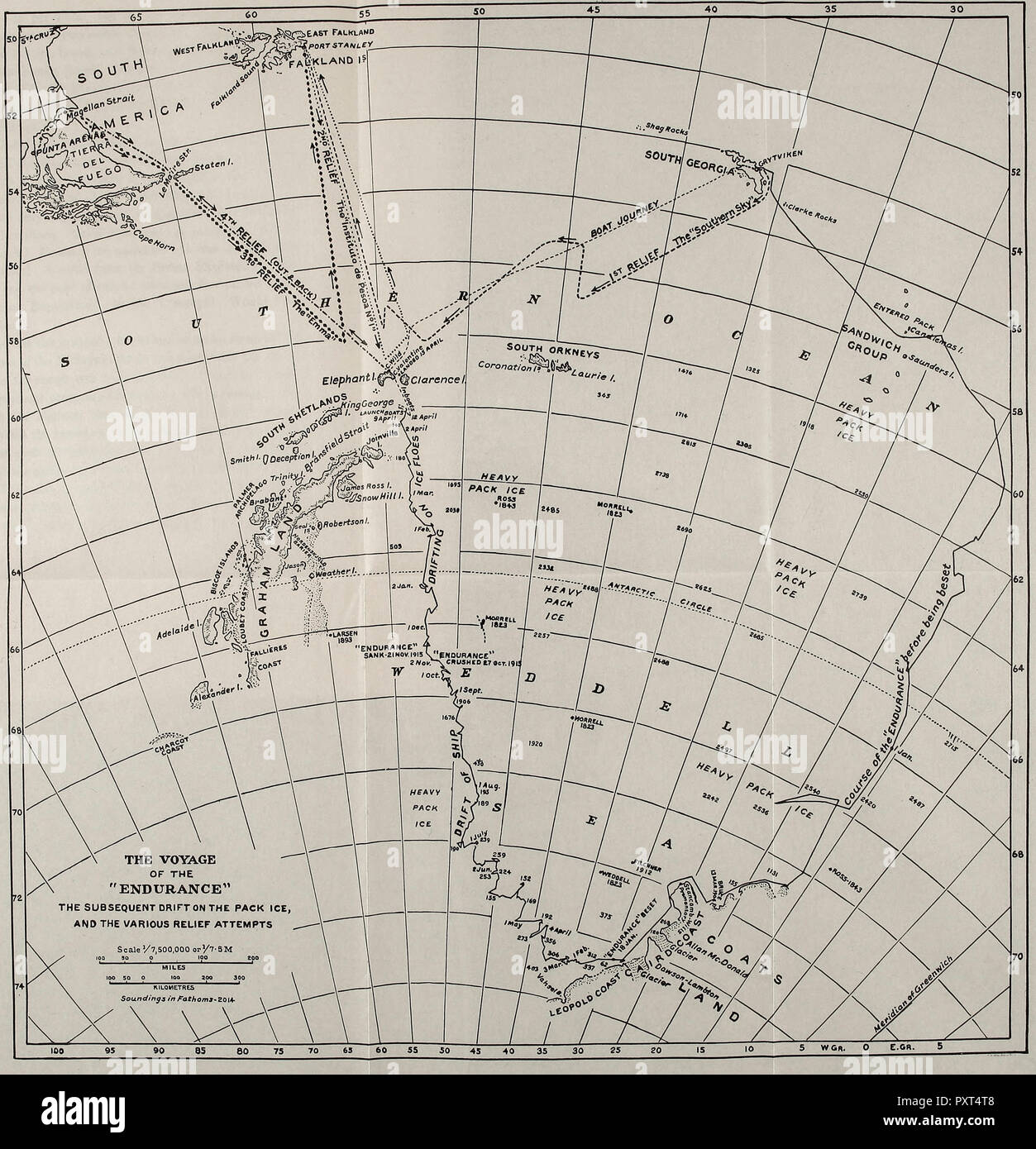 La carte du voyage de l'Endurance Banque D'Images
