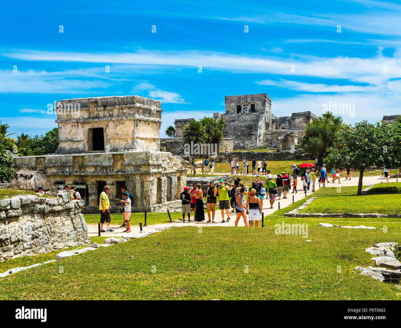 Ruines Maya, Tulum, Riviera Maya, Quintana Roo, Yucatan, Mexique Banque D'Images