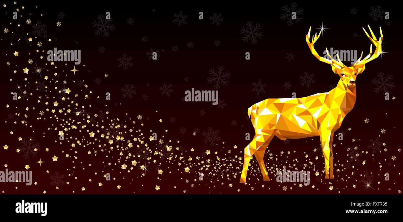Un chevreuil sur un fond d'étoiles et de flocons. Carte de voeux Joyeux Noël. Illustration de Vecteur