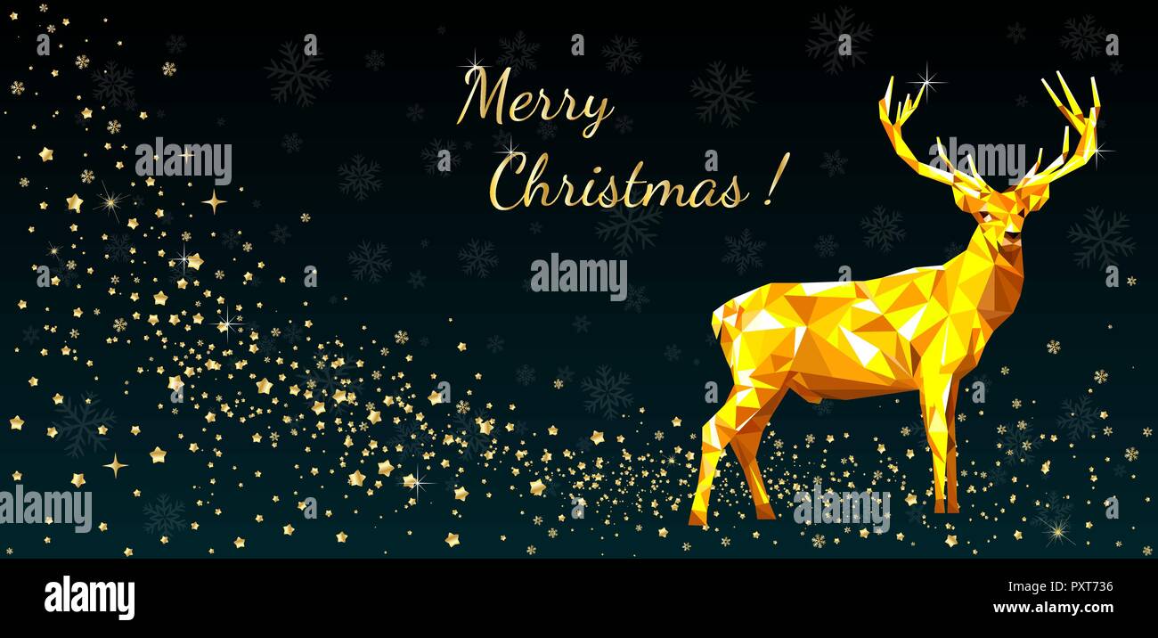 Un chevreuil sur un fond d'étoiles et de flocons. Carte de voeux Joyeux Noël. Illustration de Vecteur