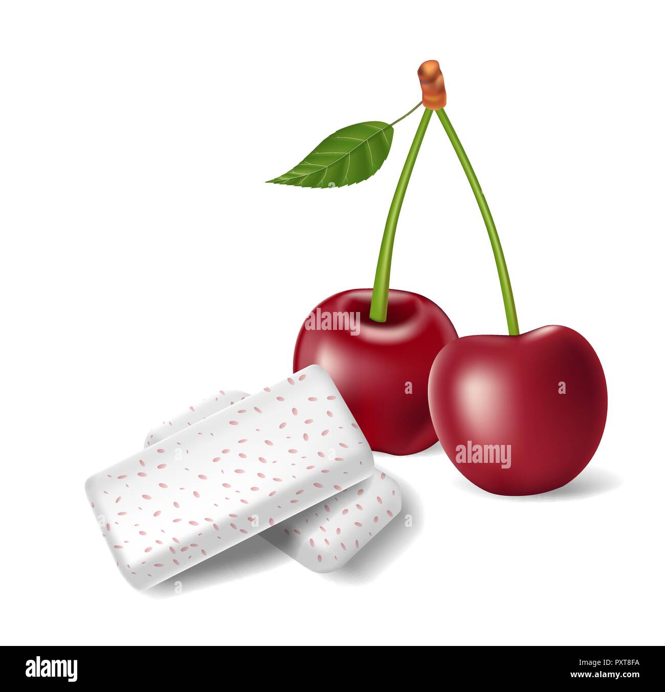 Chewing-gum avec red cherry isolés. Bubble gums pour des dents et de la respiration. modèle de conception pour l'hygiène dentaire. Vector illustration 3d Illustration de Vecteur