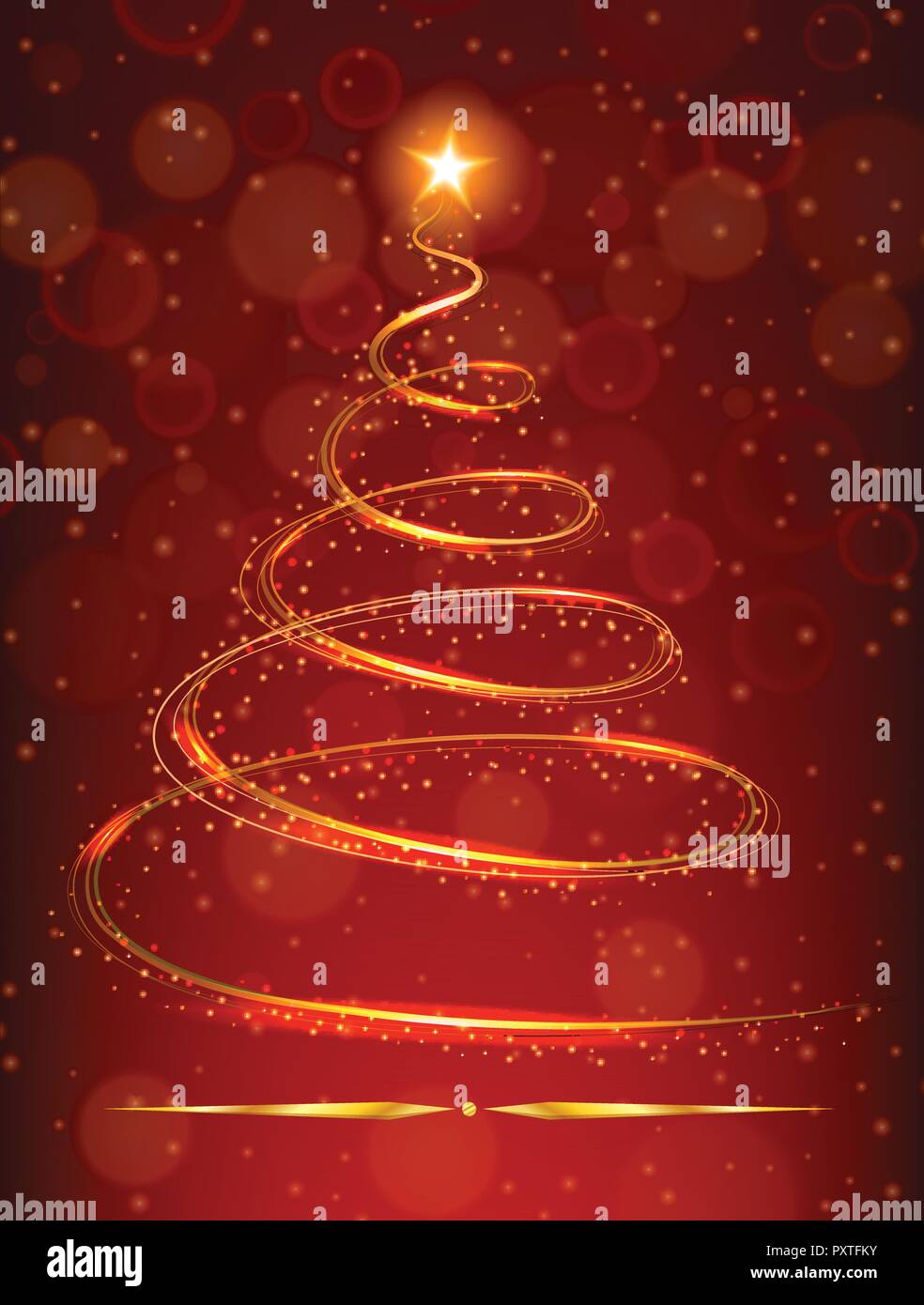 Arbre de Noël avec étoiles lumineuses sur fond rouge illustration Illustration de Vecteur
