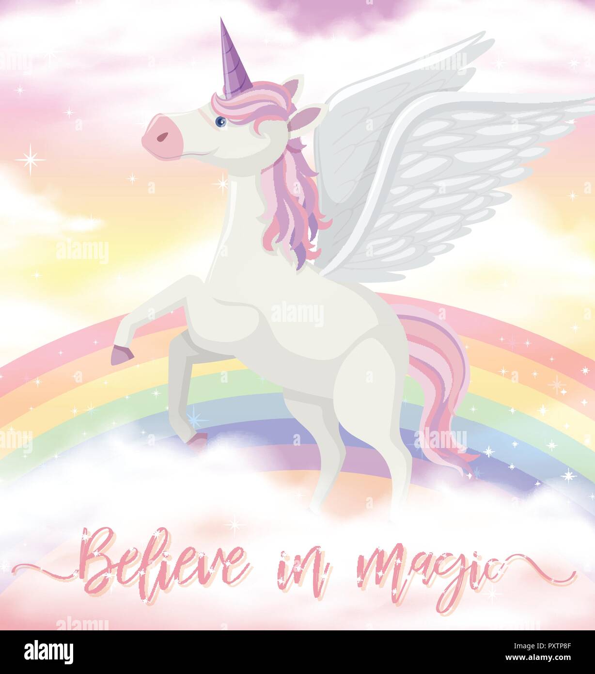 Licorne Avec Des Ailes Sur Arc En Ciel Illustration Image Vectorielle Stock Alamy
