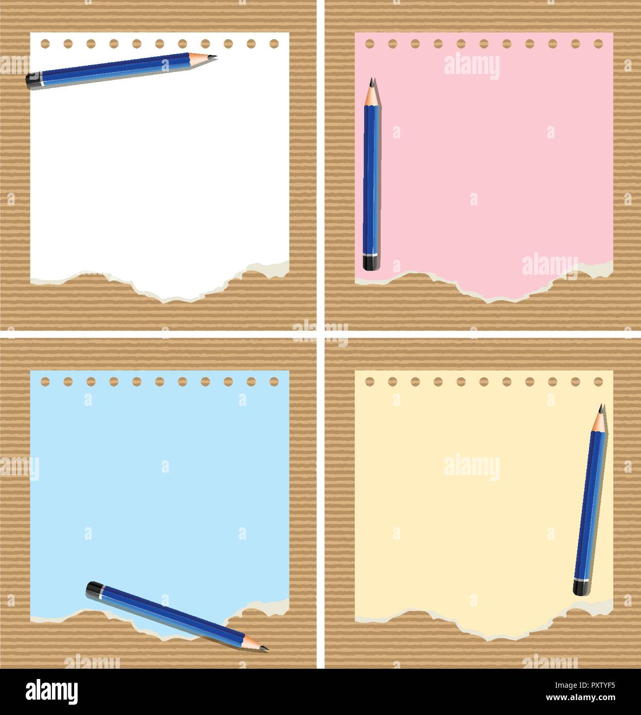 Quatre documents couleur avec illustration crayon Illustration de Vecteur