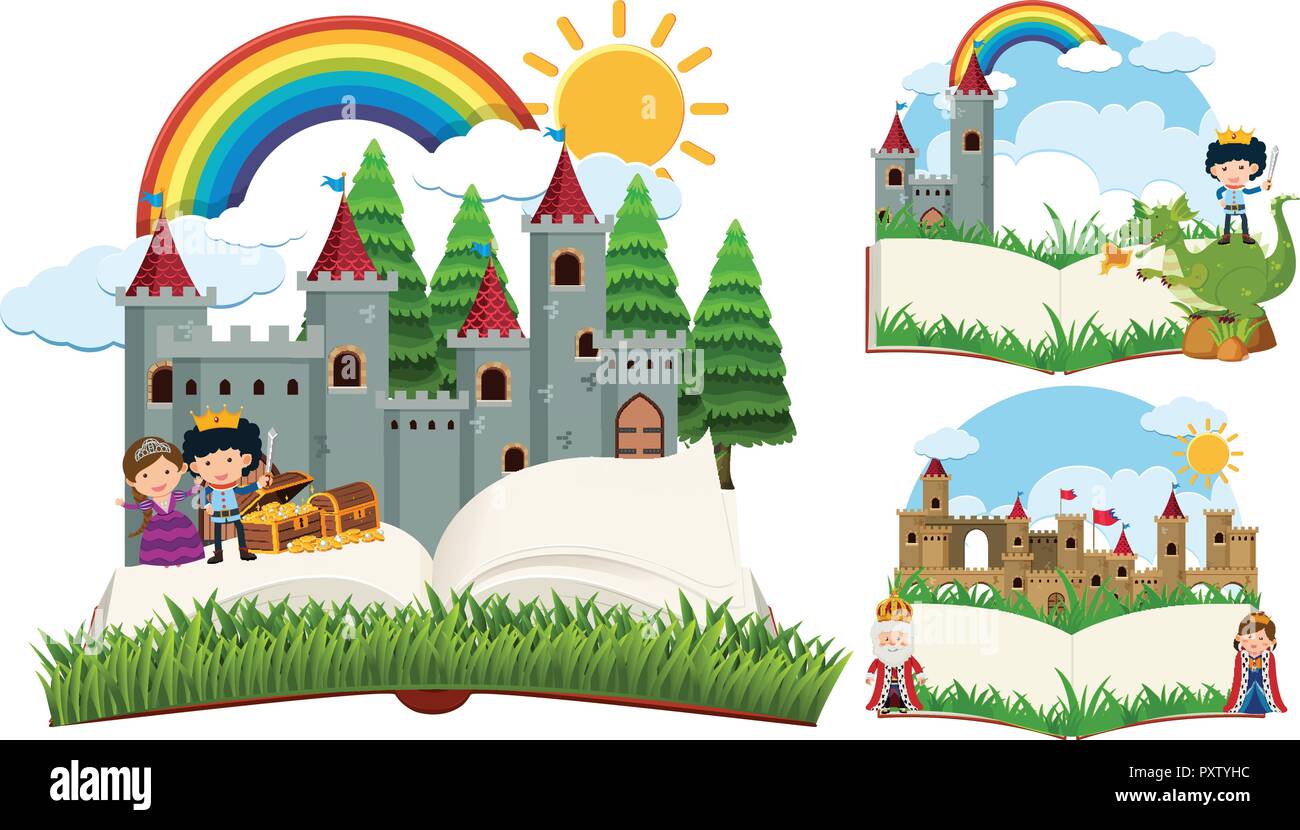 Personnages de contes de fées et des châteaux avec illustration Illustration de Vecteur