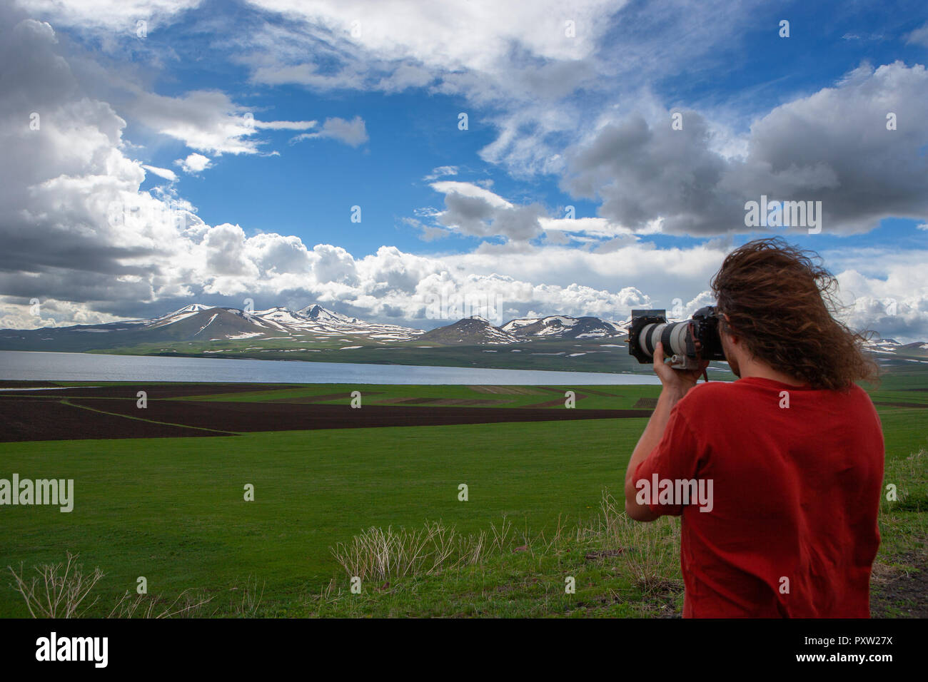 La Géorgie, Ktsia Tabatskuri Réserver, photographe à prendre des photos og Tabatskuri lake Banque D'Images