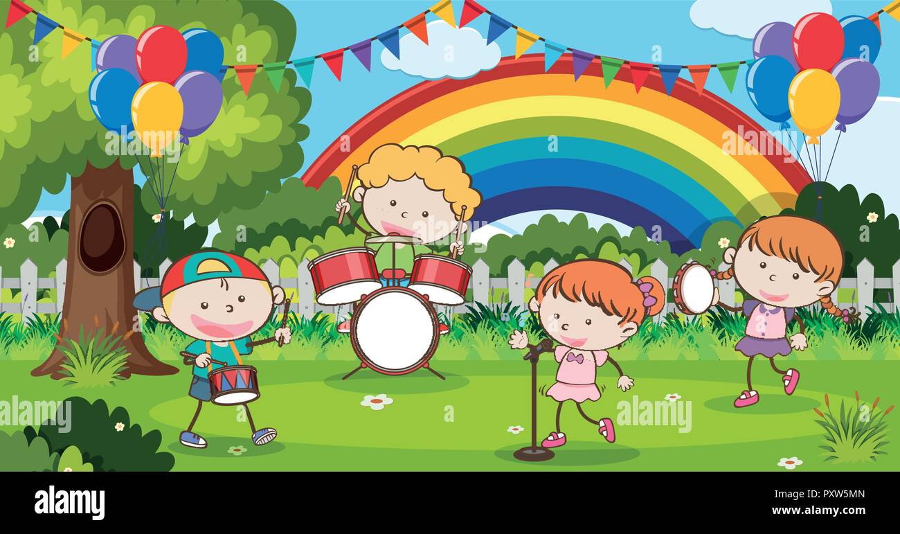 Un groupe de musique de payer dans l'illustration du Parc Illustration de Vecteur