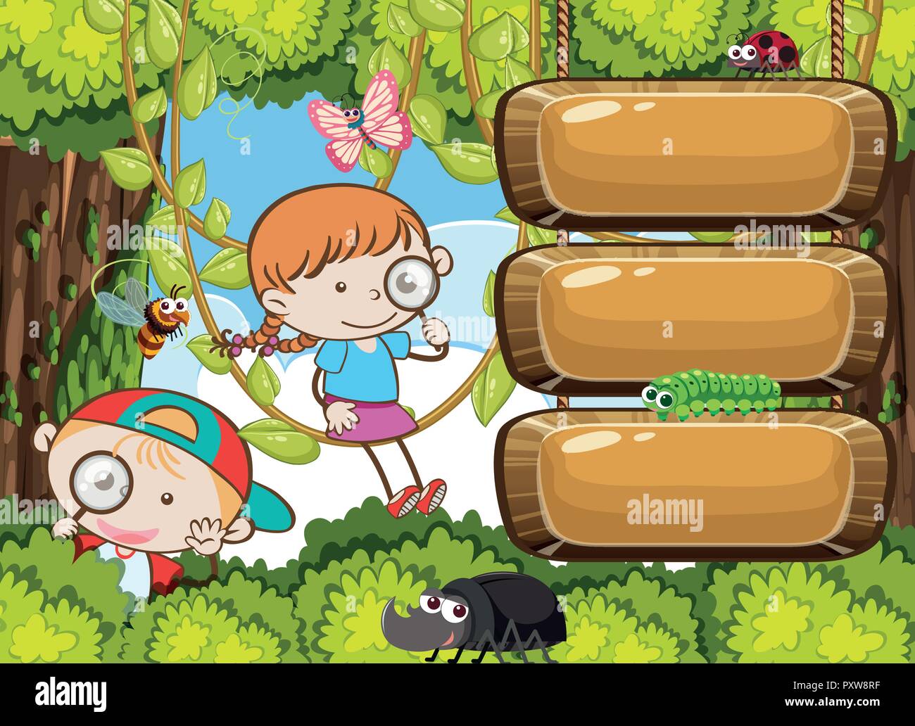 Les enfants à la découverte de la forêt de pluie illustration bannière Illustration de Vecteur