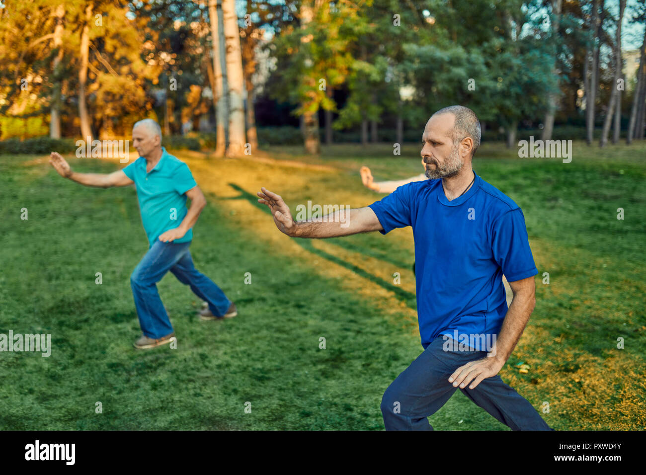 Groupe de personnes faisant le Tai Chi dans un parc Banque D'Images