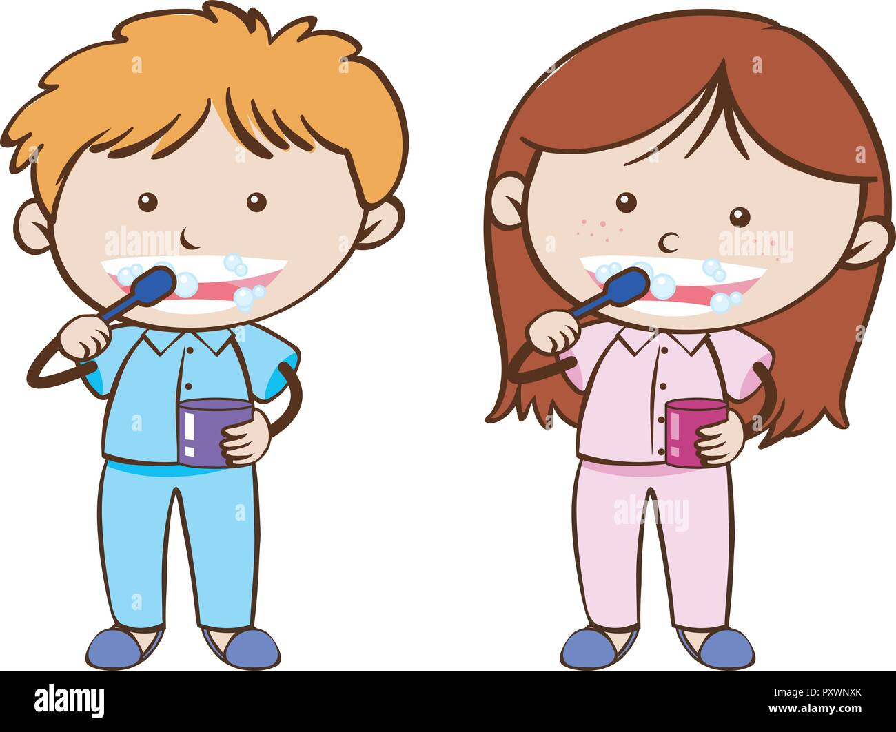 Fille qui se brosse les dents dessin Banque de photographies et d