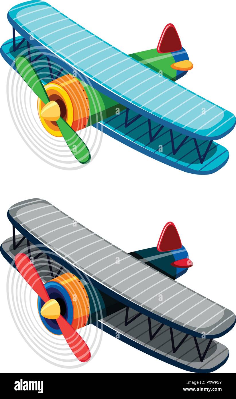 Deux avions à l'ancienne sur fond blanc illustration Illustration de Vecteur