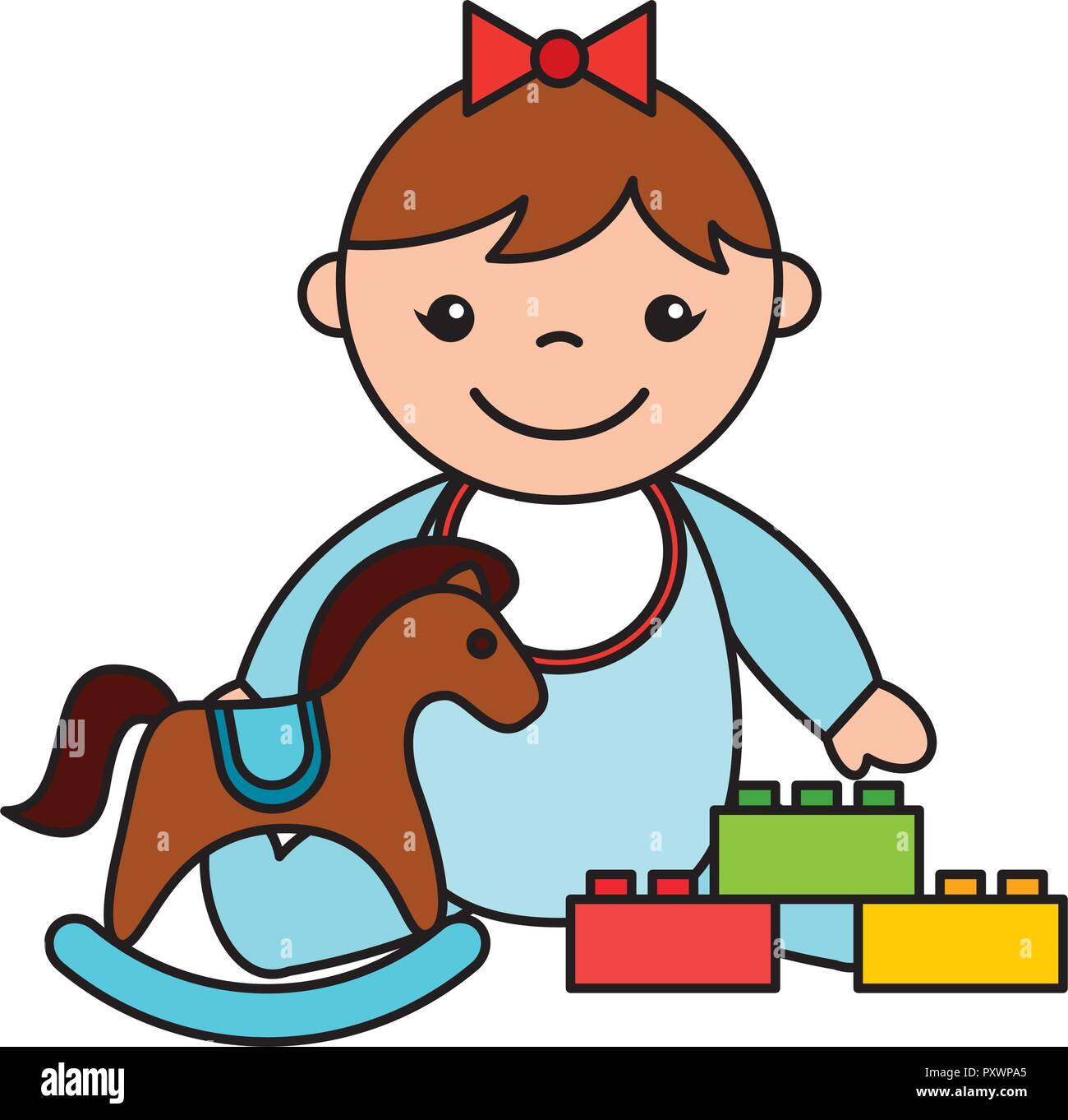 Cheval A Bascule Bebe Fille Jouets Blocs Vector Illustration Image Vectorielle Stock Alamy