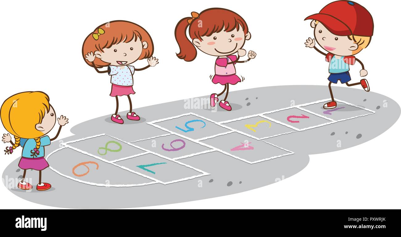Les enfants jouent à la marelle sur Blanc Backgrounf illustration Illustration de Vecteur