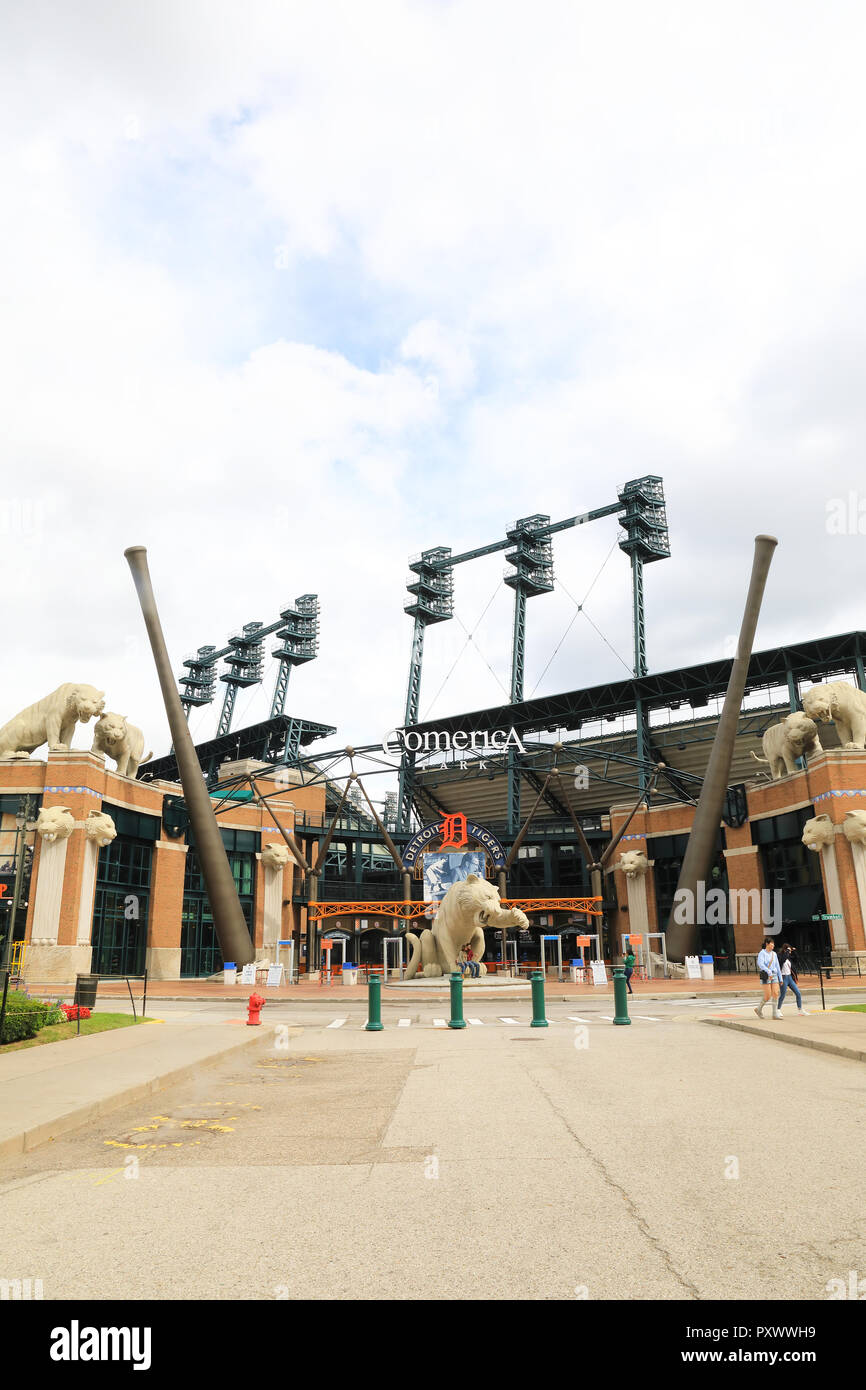 Comerica Park, le stade des Tigers de Detroit, l'équipe de la Ligue Majeure de Baseball au centre-ville de Detroit, dans le Michigan, USA Banque D'Images